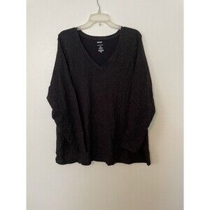 Sonoma Womens Black Gold-Spotted Vneck Cotton Everyday Tee Size 1X